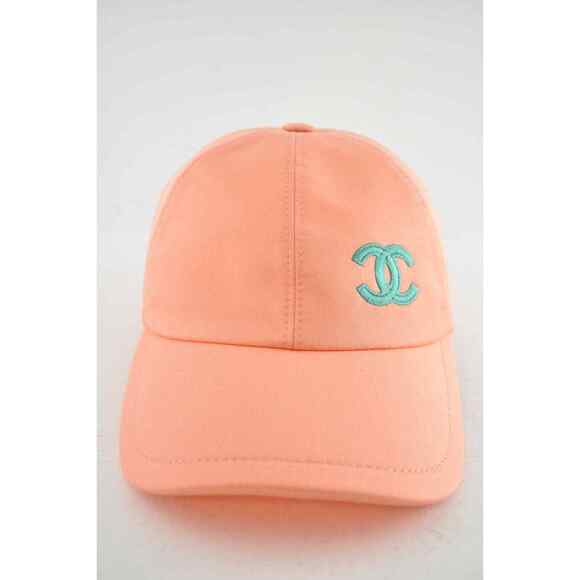 Chanel REV Orange Peach Turquoise Blue CC Logo Baseball Cap Curved Peak Hat - Picture 4 of 12